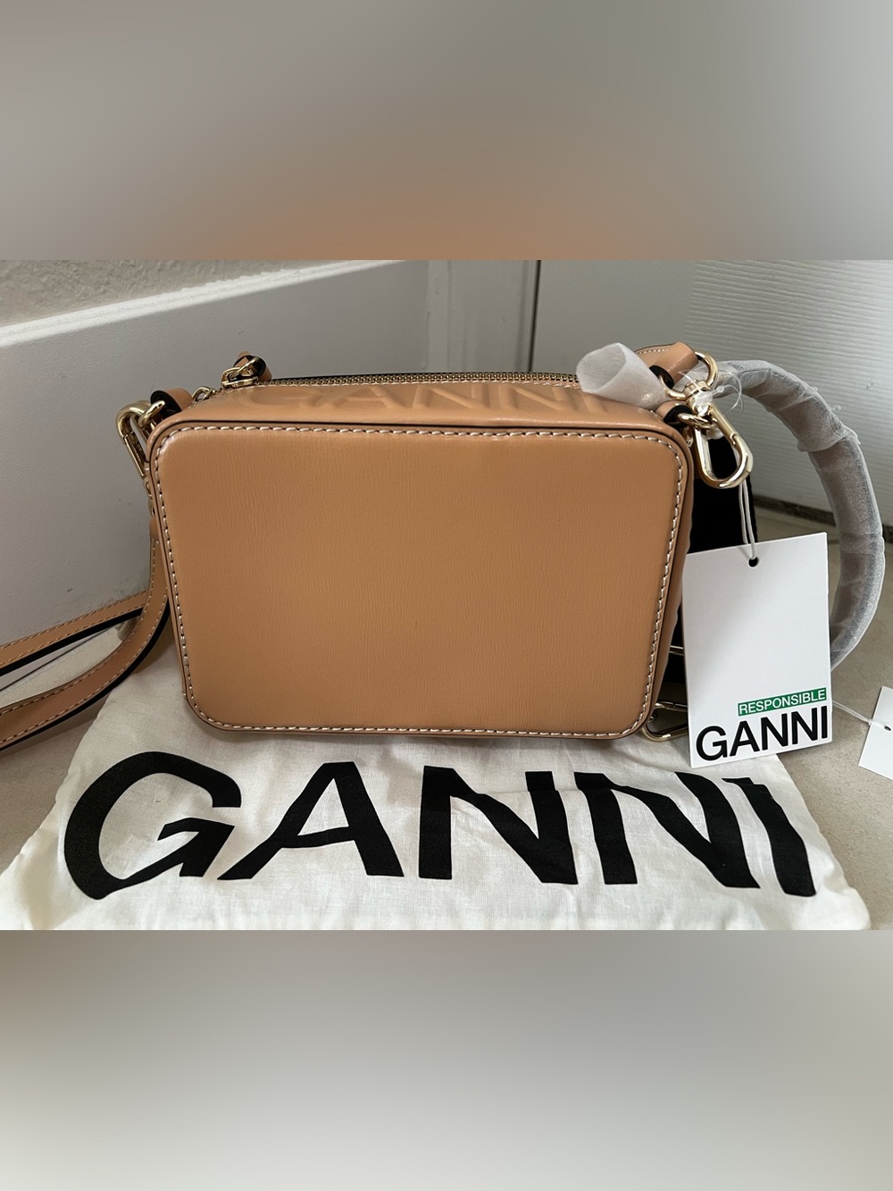Ganni Tan Banner Camera Bag